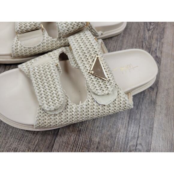 Talulah Women's 11 Beige Ivory Cream Sandal Slides Gold Trim Shoes Beach Resort - Picture 2 of 8